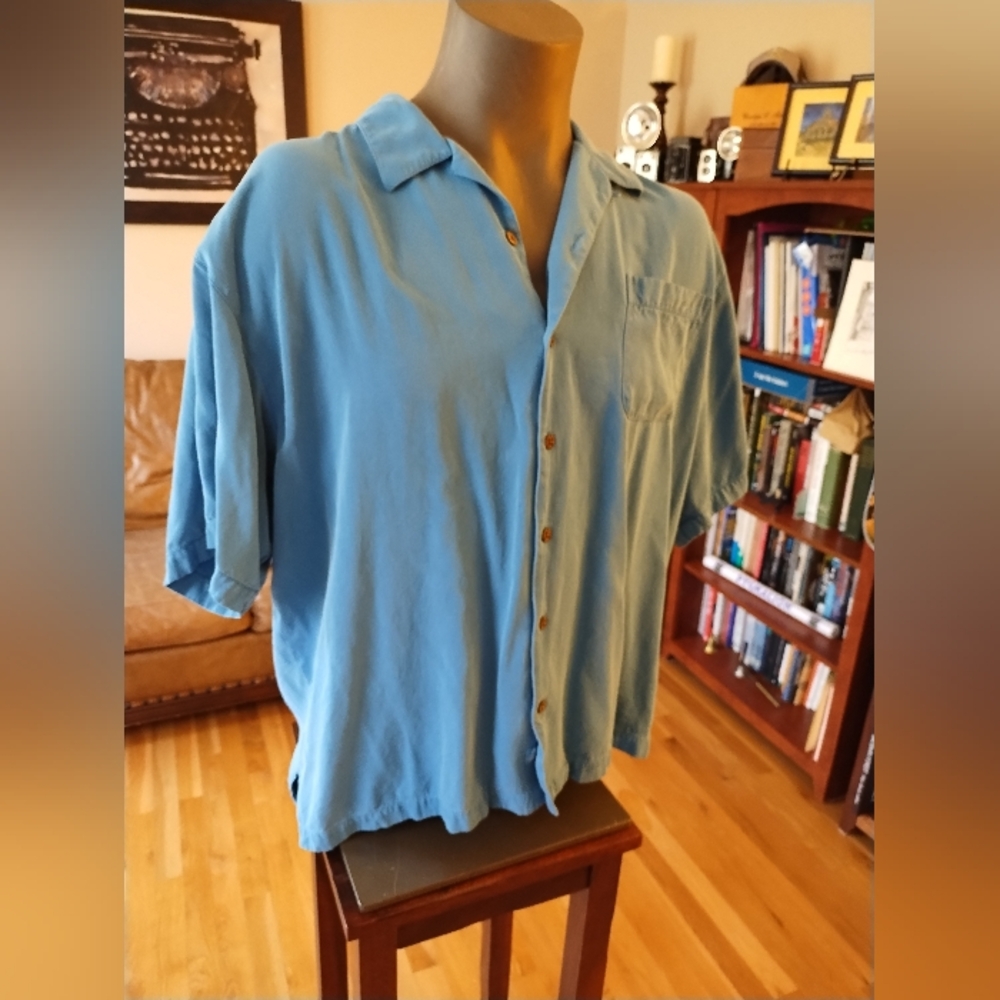 Tommy Bahama Blue Silk Short Sleeve Shirt Silk XXL
